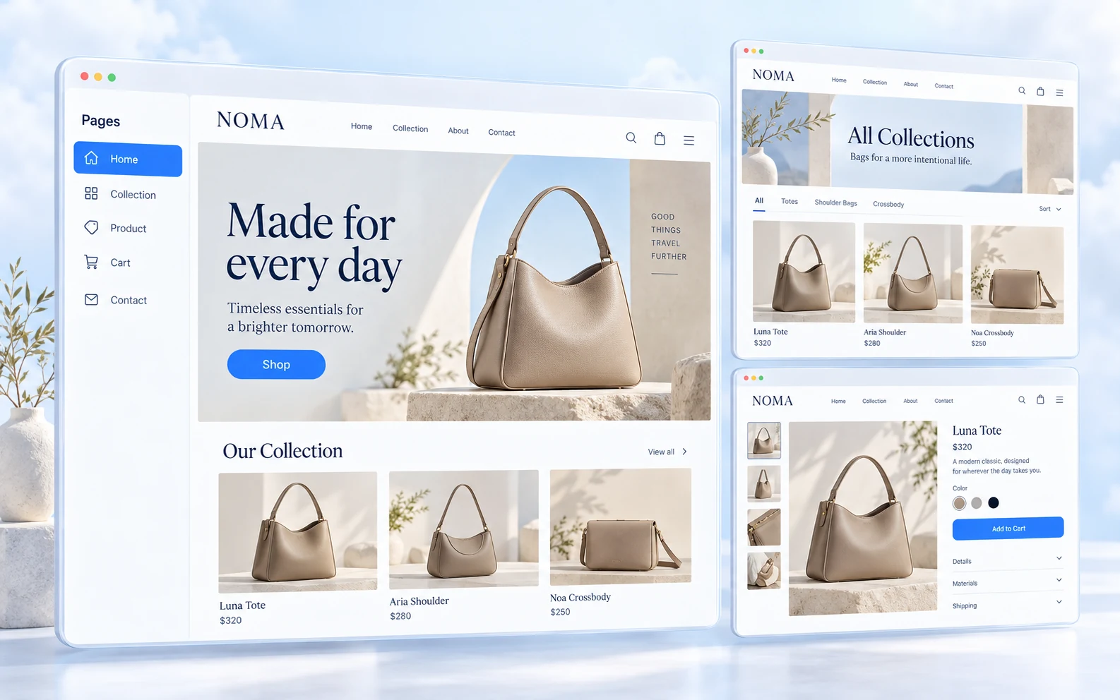 Website Kit EcomFlux cu paginile magazinului în același design