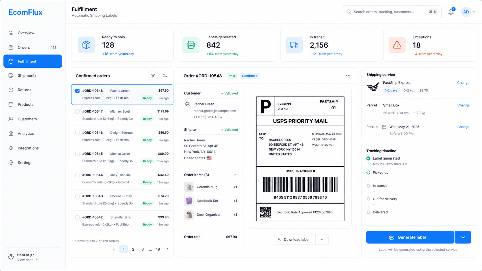 Dashboard EcomFlux pentru generarea automată a AWB-urilor