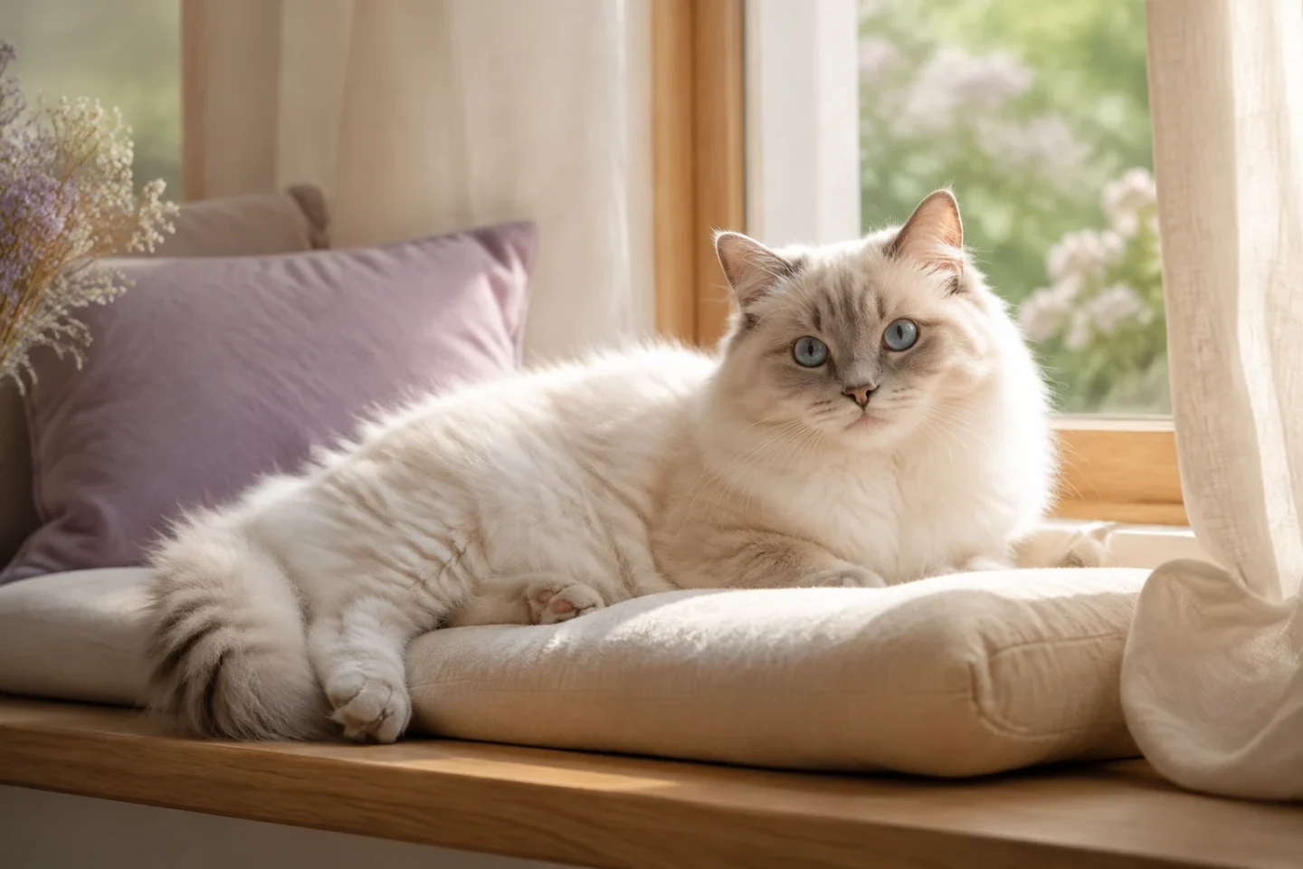 Pisică ragdoll într-o casă luminoasă